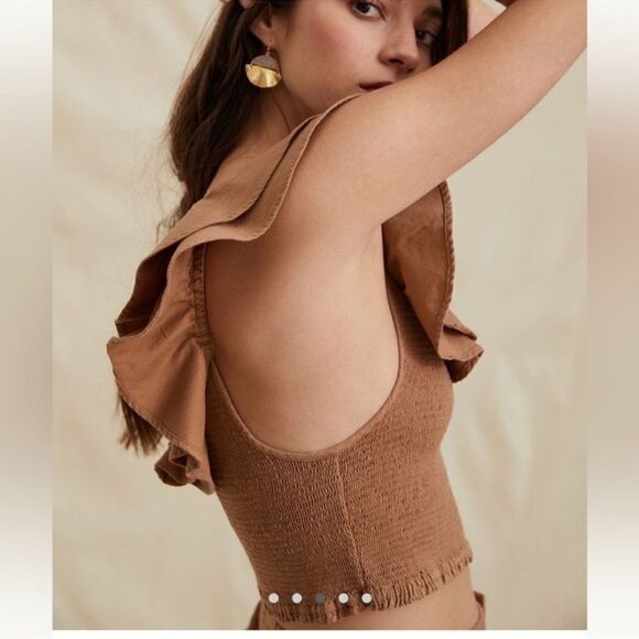 Anthropologie Maeve Ruffled Smocked Tank Top Brown NEW Plus Size 26W - Picture 3 of 9